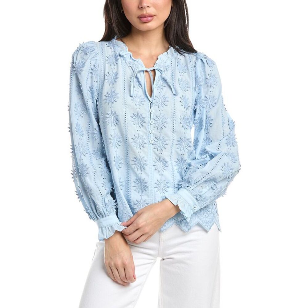Stellah Womens  Xena Square Neck 3D Lace Blouse, Blue